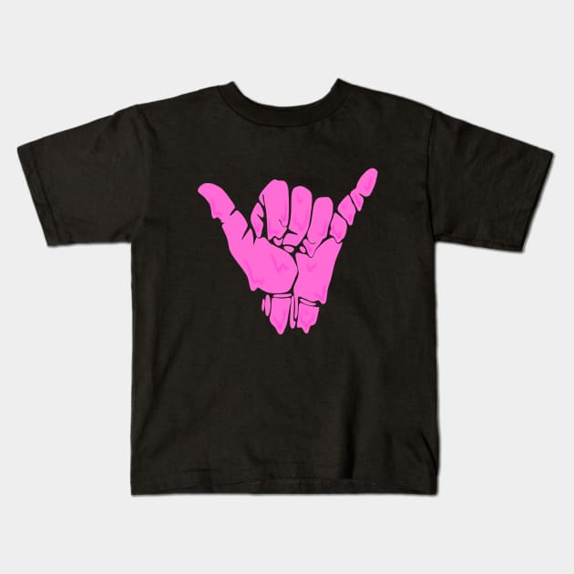 melting/dripping shaka hand sign in hot pink Kids T-Shirt by acatalepsys 